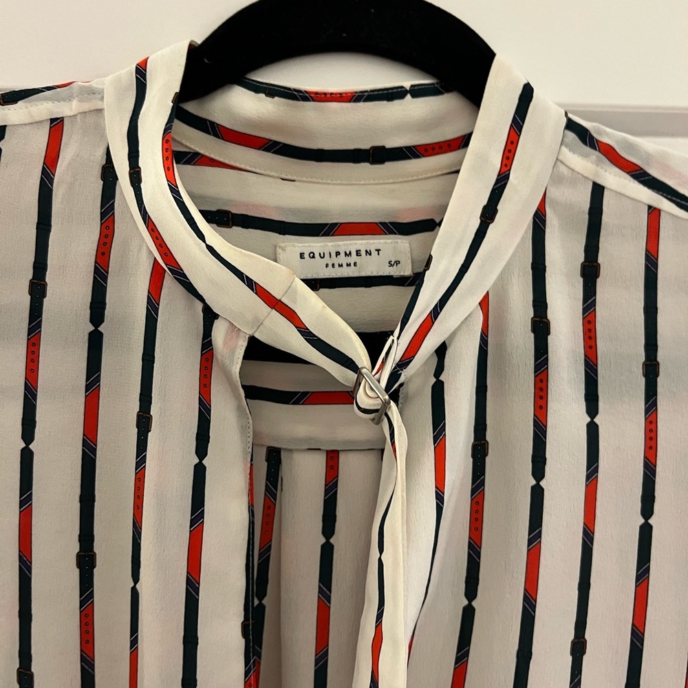 EQUIPMENT White Silk Blouse Stripes XS